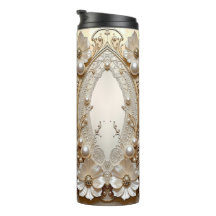 Tumbler Thermique Perles Fleurs Blanches Modernes