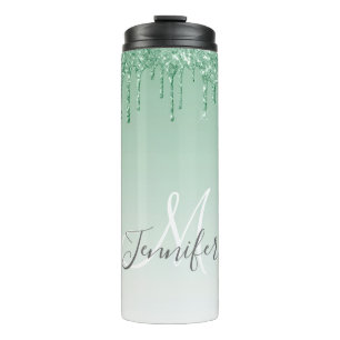 Bouteilles Isothermes Tumbler Thermique Vert Pailleté à Effet de Coulure