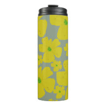 Tumbler Thermique Vert Sauge à Motif Floral Jaune
