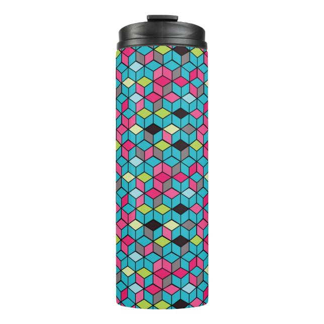 Bouteilles Isothermes Turquoise et motif rose de cube (Devant)