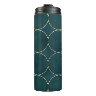 Bouteilles Isothermes Turquoise foncé, Cercles d'or Aquarelle.