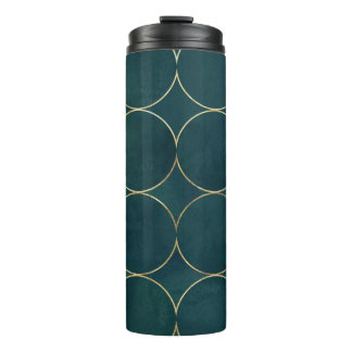 Bouteilles Isothermes Turquoise foncé, Cercles d'or Aquarelle.