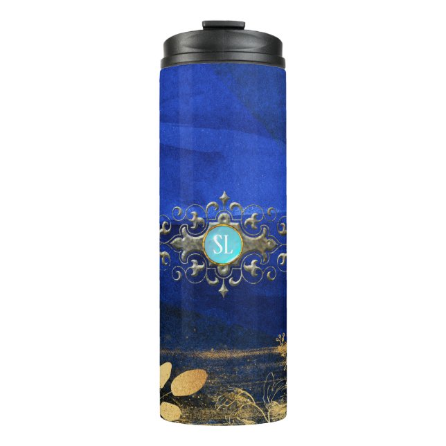 Bouteilles Isothermes Turquoise Gemme Bleu Royal et Or (Devant)