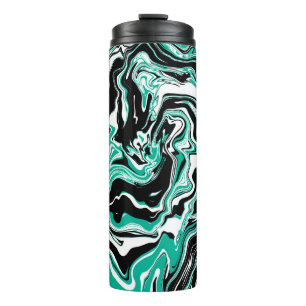 Bouteilles Isothermes Turquoise, noir et Marbre blanc Fluid Art