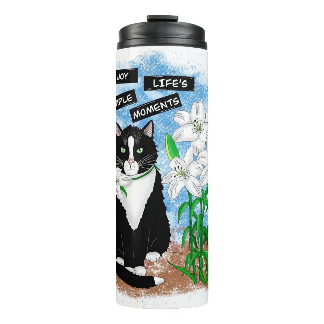 Bouteilles Isothermes Tuxedo Chat et Lilies | Devis inspirant (Devant)