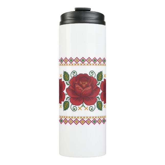 Bouteilles Isothermes Ukrainian traditional vushuvanka folk pattern rose (Devant)