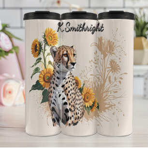 Bouteilles Isothermes Un guépard et des tournesols en aquarelle