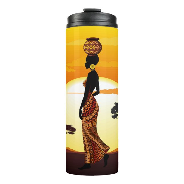 Bouteilles Isothermes Une belle femme africaine Silhouette sur les solei (Devant)