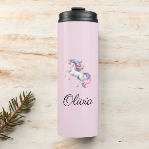 Bouteilles Isothermes Unicorn Cute Watercolor Nom personnalisé