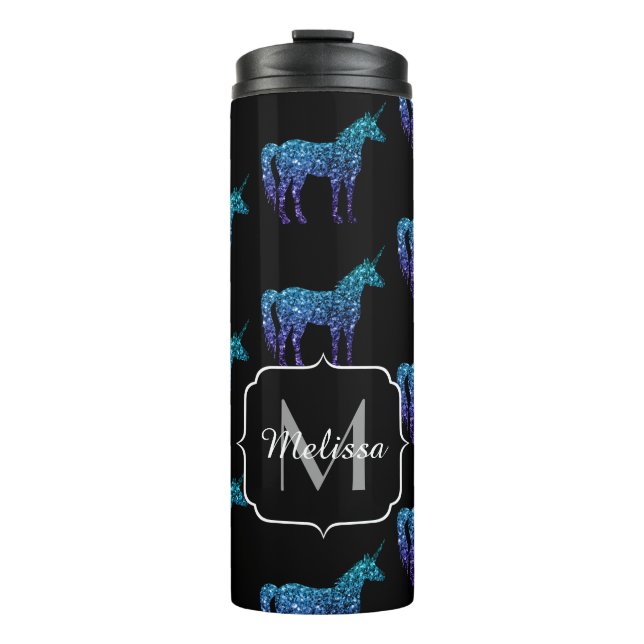 Bouteilles Isothermes Unicorn Sparkles aqua blue ombre motif Monogramme (Devant)
