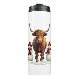 Bouteilles Isothermes Vache des Highlands de Noël vintage avec bonhommes