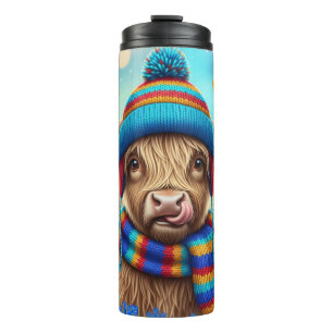 Bouteilles Isothermes Vache des Highlands en Tricot Arc-en-Ciel"