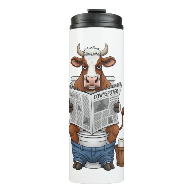 Bouteilles Isothermes Vache sur Toilet, Animaux de ferme amusants (Devant)