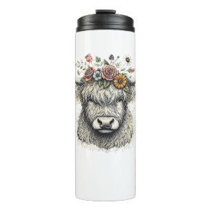 Bouteilles Isothermes Vache Veau Fleurs Illustration à la Main Ferme Ani