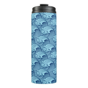 Bouteilles Isothermes Vagues japonaises vintages, Navy et Sky Blue