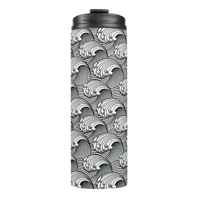 Bouteilles Isothermes Vagues japonaises vintages, noir et blanc (Devant)