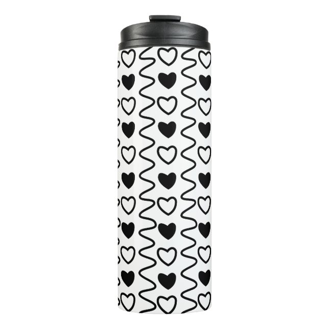 Bouteilles Isothermes Valentines Jour Coeurs Chevron Motif noir blanc (Devant)