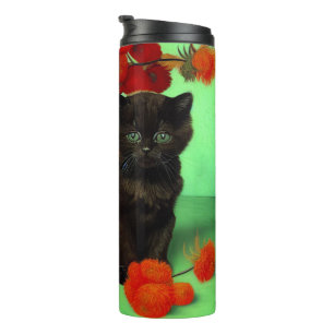 Bouteilles Isothermes Van Gogh Black Kitten Fleurs rouges