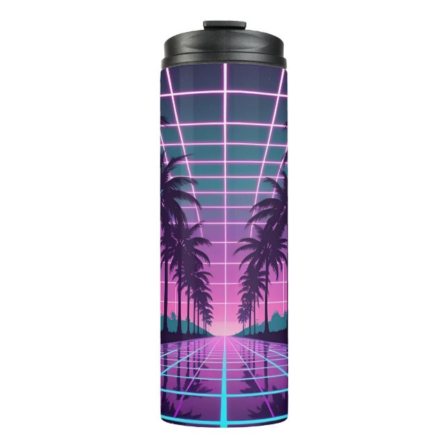Bouteilles Isothermes Vaporwave 80s Neon Grid Synthwave Art Poster (Devant)