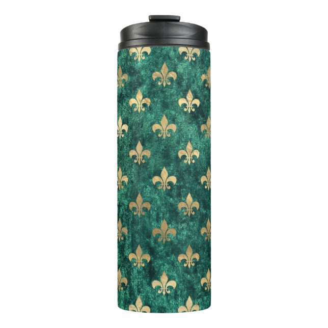 Bouteilles Isothermes Velours Vert Grunge Fleur De Lis Mardi Gras (Devant)