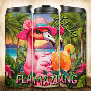 Bouteilles Isothermes Verre De Plage De Flamant rose Rose Totalement Fla