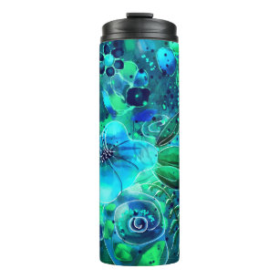Bouteilles Isothermes Vert bleu Turquoise Floral Fleurs Abstraites