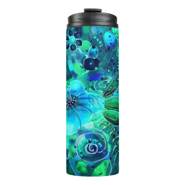 Bouteilles Isothermes Vert bleu Turquoise Floral Fleurs Abstraites (Devant)