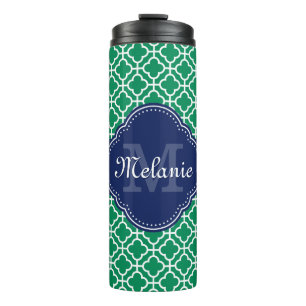 Bouteilles Isothermes Vert émeraude blanc motif marocain Navy Monogram