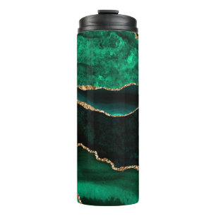 Bouteilles Isothermes Vert et Or Élégant Faux Paillettes d'Agate