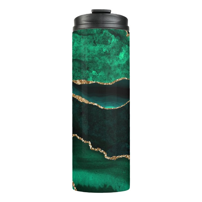 Bouteilles Isothermes Vert et Or Élégant Faux Paillettes d'Agate (Devant)