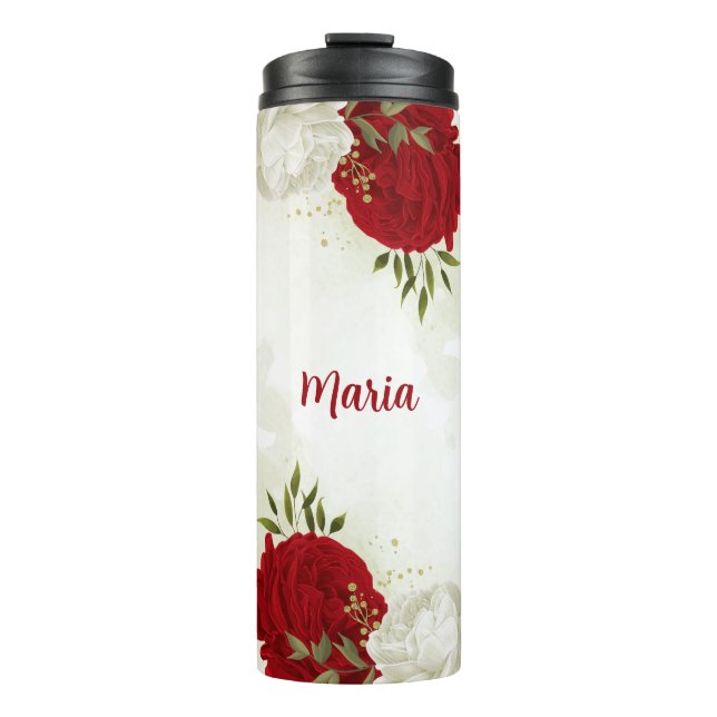 Bouteilles Isothermes Vert floral blanc rouge (Devant)