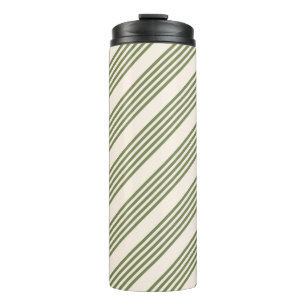 Bouteilles Isothermes Vert olive et beige cinq rayures motif