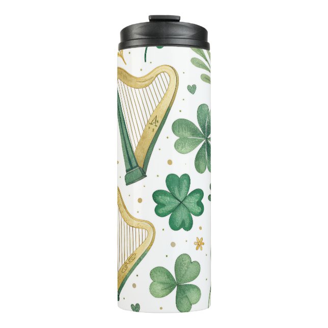 BOUTEILLES ISOTHERMES VERT & OR IRLANDAIS SHAMROCKS & HARPS (Devant)