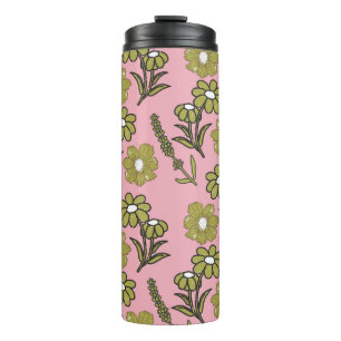 Bouteilles Isothermes Vert rose rétro Y2K Funky Hippie Flower Motif