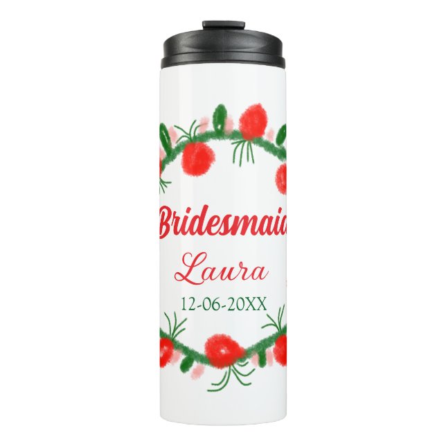 Bouteilles Isothermes vert rouge fil cir ajouter nom bridesmaid année ca (Devant)