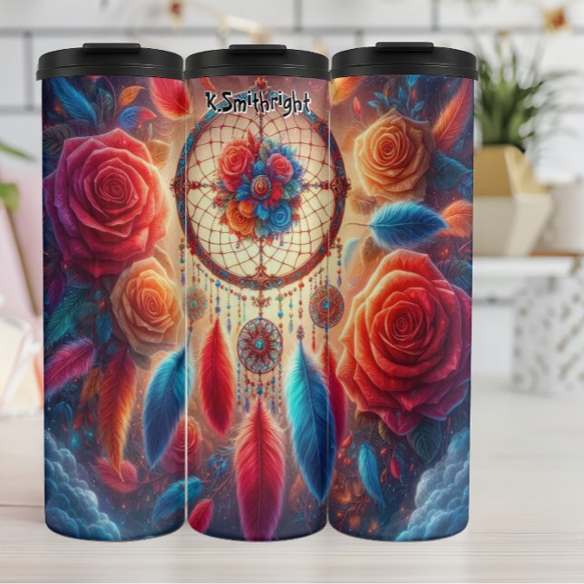Bouteilles Isothermes Vibrant Dreamcatcher avec Roses et plumes (Créateur téléchargé)
