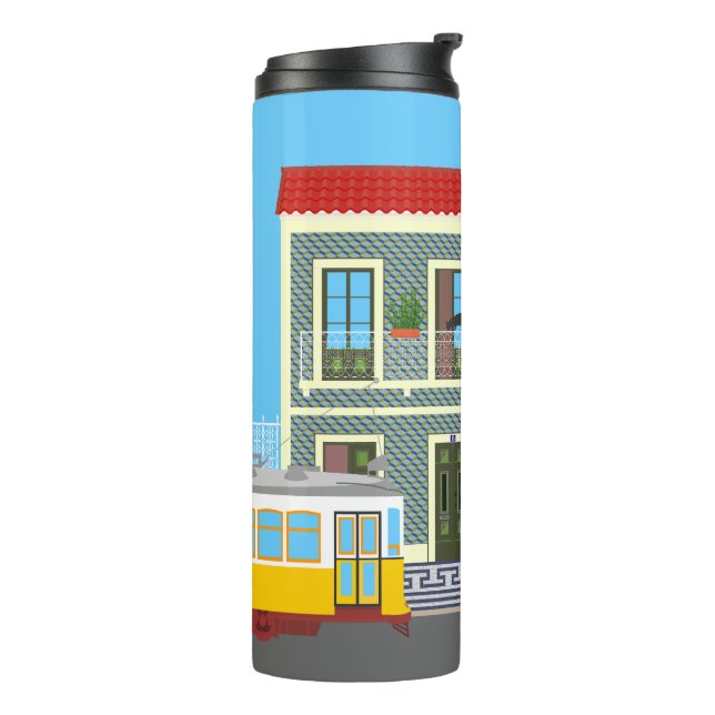 Bouteilles Isothermes Vieille maison de Lisbonne avec chats et tramway j (Tourné sur la gauche)