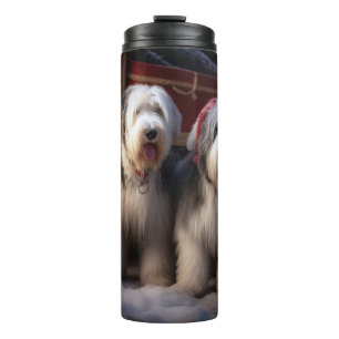 Bouteilles Isothermes Vieux chien de berger anglais décoration de Noël d