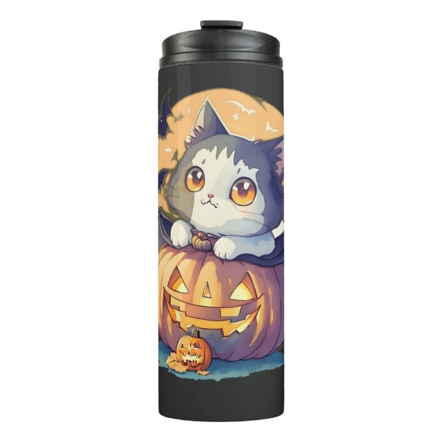 Bouteilles Isothermes Vintage 90s Citrouille Chat Halloween Rétro (Devant)