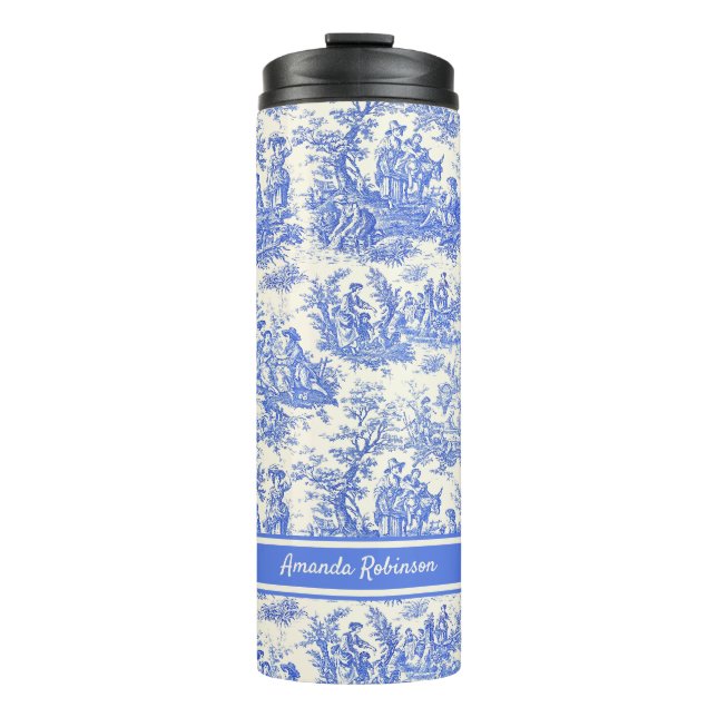 Bouteilles Isothermes Vintage bleu toile de jouy imprimé (Devant)