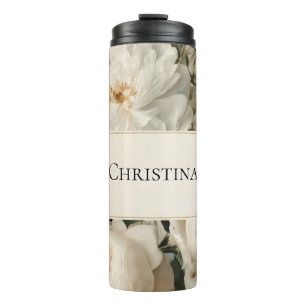 Bouteilles Isothermes Vintage cadre floral avec crème et roses roses
