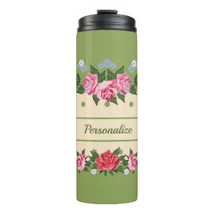 Bouteilles Isothermes Vintage Chic Fleur Rose Jardin Vert Foliing