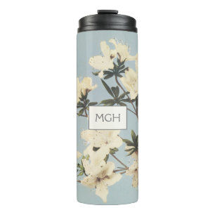 Bouteilles Isothermes Vintage Crème blanche Azalea Fleurs Monogramme