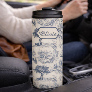 Bouteilles Isothermes Vintage français campagne "Toile de Jouy bleue"