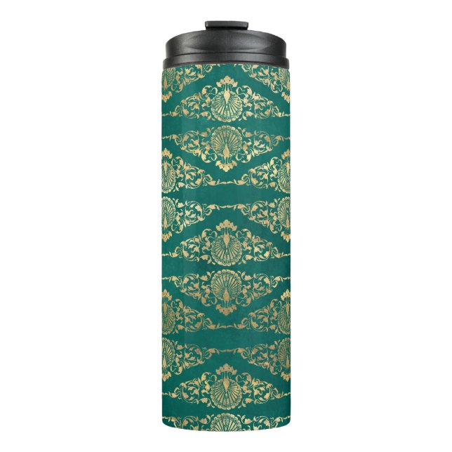 Bouteilles Isothermes Vintage Grunge Turquoise et Gold Damask (Devant)