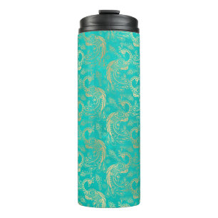 Bouteilles Isothermes Vintage Grunge Turquoise et Gold Peacock