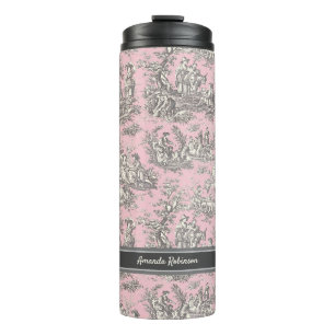 Bouteilles Isothermes Vintage noir rose toile de jouy imprimé