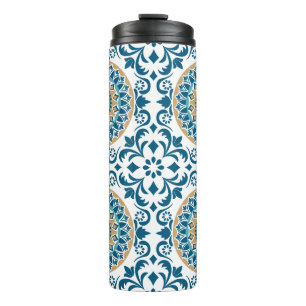 Bouteilles Isothermes Vintage Oriental Décoratif Bleu, Brown & Blanc
