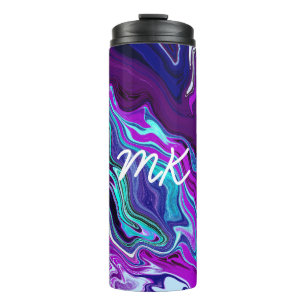 Bouteilles Isothermes Violet, Bleu et Turquoise Abstrait Fluid Art