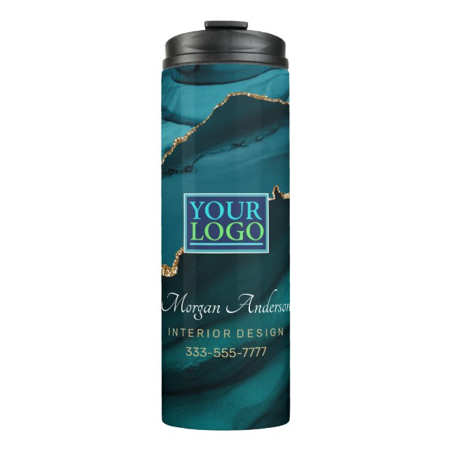 Bouteilles Isothermes Votre Logo/Art/Photo, Élégant, Agate Turquoise & O (Devant)